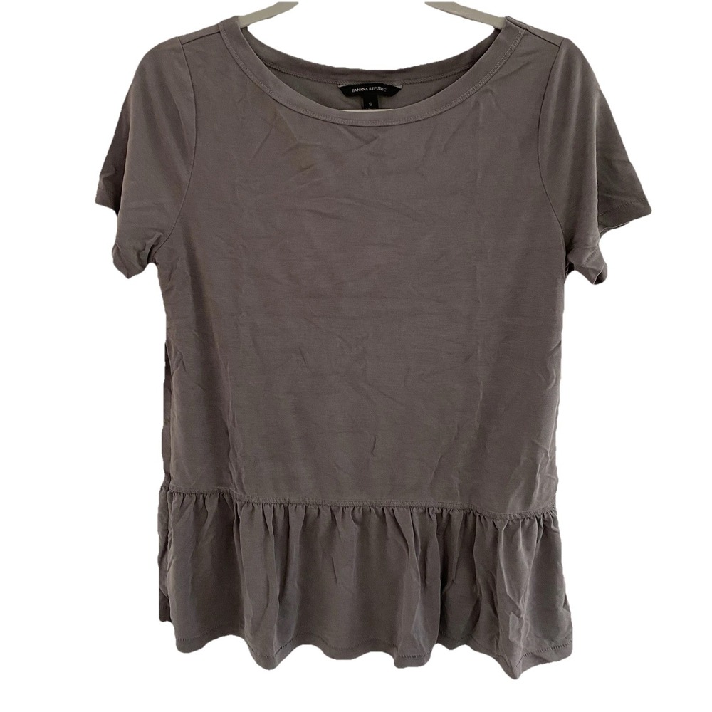 Banana Republic Women Top S Short Sleeve Grey Knit Peplum Modal Blouse Pullover